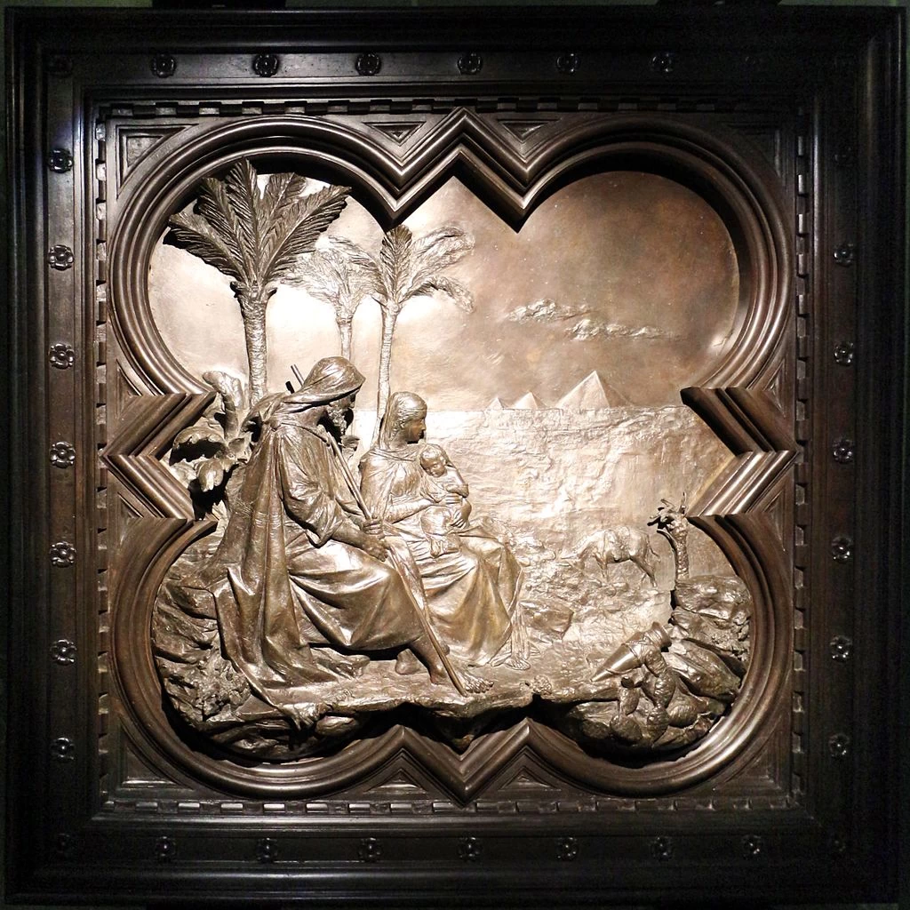 Riposo durante la fuga in Egitto. Formella per la porta di santa Maria in Fiore - Museo dell'Opera del Duomo, Firenze